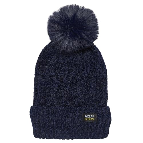 Polar Extreme Women's Knit Beanie and Skull Cap, Warm Winter Hat, One Size Fits Most - color: Navy Pom