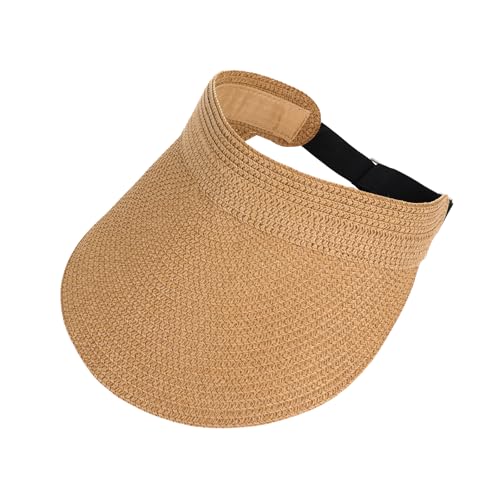 Pistha Sun Hats Visor Straw Beach Hat for Women Adjustable Summer Cap Wide Brim for Outdoor Travel Brown