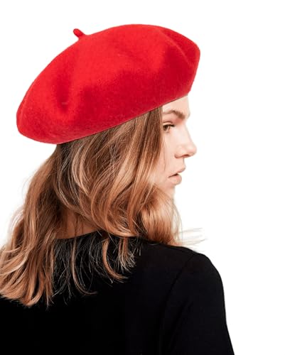 Women Wool Beret Hat, Classic French Artist Hat, Winter Warm Hat for Ladies - color: Red