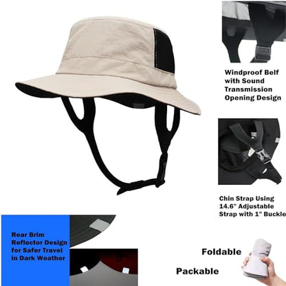 Mens Womens Surf Bucket Hat Waterproof UPF50+ Foldable Beach Sun Hats - color: Khaki