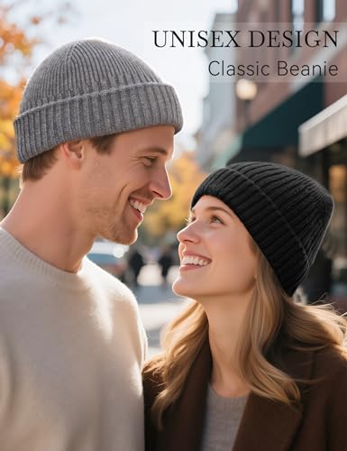 vidsel 50% Wool Double Cuff Beanie Hat for Men Women, Warm Winter Knit Cap - color: Dark Coffee