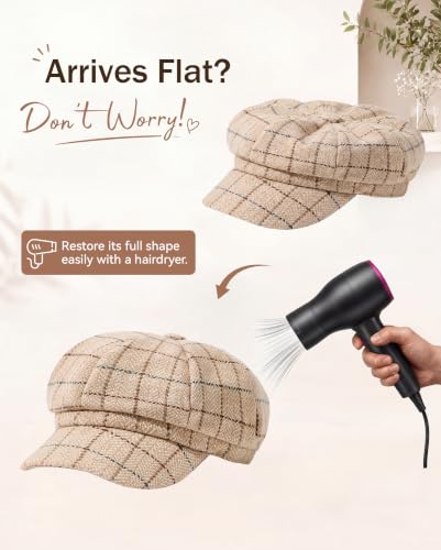 American Trends Newsboy Hats for Women Baker Boy Cap Fall Winter Beret - color: Beige Plaid