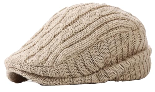Winter Knitted Newsboy Hat for Women Men Vintage Thick Beret Ivy Cap Warm French Style Flap Hats Ear Pretection - color: Beige