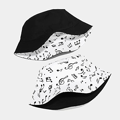 Unisex Print Double-Side-Wear Reversible Bucket Hat - color: Note White