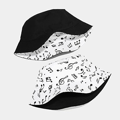Unisex Print Double-Side-Wear Reversible Bucket Hat - color: Note White