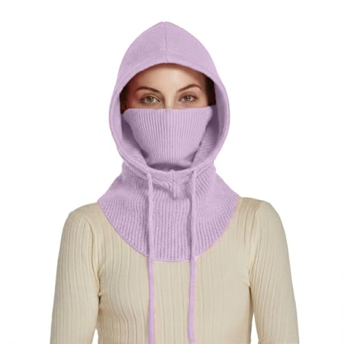 Knit Balaclava for Women Winter Hats Ski Mask Face Cover Neck Warmer - color: Purple