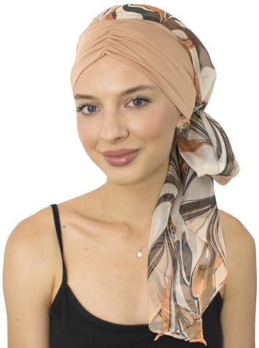 CAPLORD Chemo Headwrap for Women Turban Headwear for Cancer Patients Skull Cap Hair Loss Cover Lightweight Head Covering Hat - color: Beige Waves