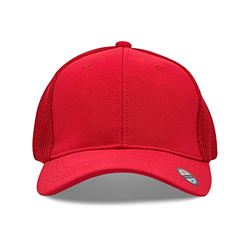 [2 Pack] Hybrid Stretch-Fitted Trucker Cap, Baseball Cap with Air Mesh - color: 2pk Red (Air Mesh), size: Small-Medium