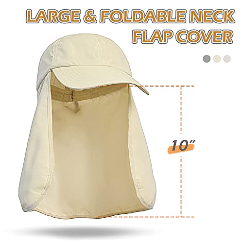 Solaris Mens Sun Hat Neck Flap 2 in 1 Foldable Waterproof UPF 50+ Baseball Cap Fishing Hiking Outdoor - color: #5 Tan
