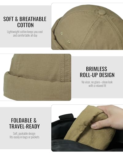 CLAPE Cotton Brimless Hat Fisherman No Visor Skull Beanie Docker Leon Harbour Hat Roll-up Edge Hip hop Hats - color: Gd43-khaki