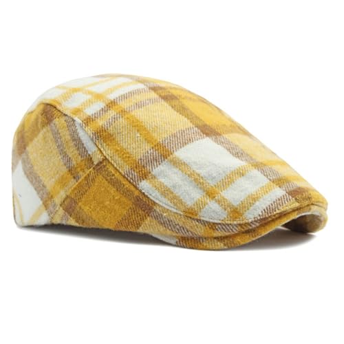 Idopy Men`s Classic Adjustable Ivy Irish Newsboy Golf Cap Hat - color: Plaid Yellow