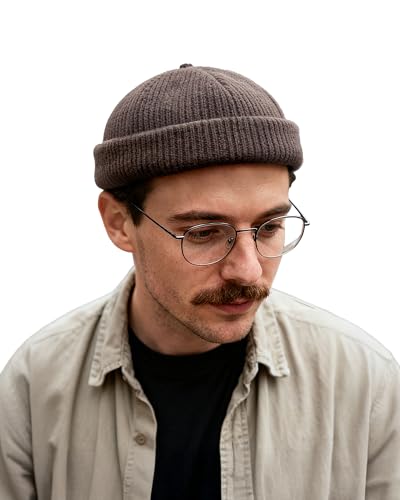 Clakllie Warm Brimless Hat Knitted Skull Cap Docker Hat Soft Beanie Worker Hat Rolled Cuff Sailor Fisherman Leon Hat - color: S-dbh04-brown