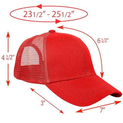 Falari Trucker Hat Baseball Cap Structured Plain Design 6 Panel, Adjustable Size - color: 1pk Red