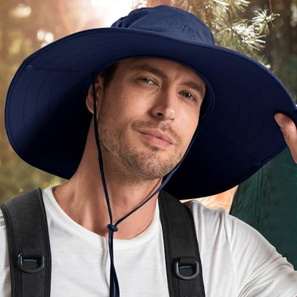 Cooltto L/XL/XXL Wide Brim Sun Hat UPF 50+ UV Protection Boonie Hat - color: Navy Blue, size: Medium-Large