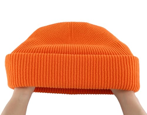 Connectyle Thick Cuffed Beanie for Men & Women Double Layer Knit Winter Hat Acrylic Watch Hat Warm Stocking Skull Cap - color: Orange