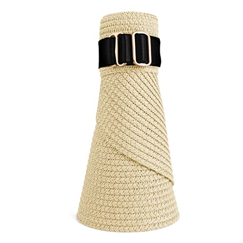 Women Summer Sun Hat Lady's Portable Beach Visor Bowknot Straw Hat - color: Beige 6
