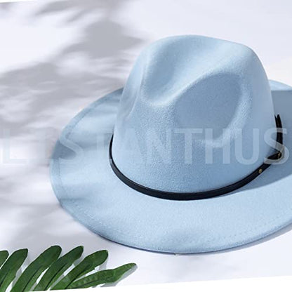 Lisianthus Women Belt Buckle Fedora Hat - color: Light Sky Blue