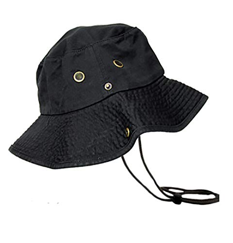Newhattan Boonie Safari Bucket Hat Foldable Military Style Cap (Black, L/XL)