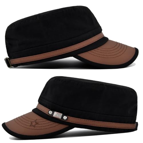 Initlove Military Hat Cadet Army Cap Flat Top Hats for Men Women - color: Black