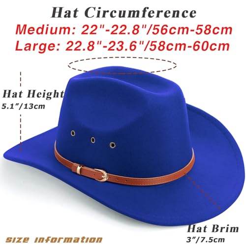 DRESHOW Cowboy Hat for Women and Men Western Felt Cowboy Cowgirl Hat Wide Brim Belt Buckle Retro Fedora Hats Unisex Caps - color: 1 Pack Style 5: Sapphire Blue, size: Large