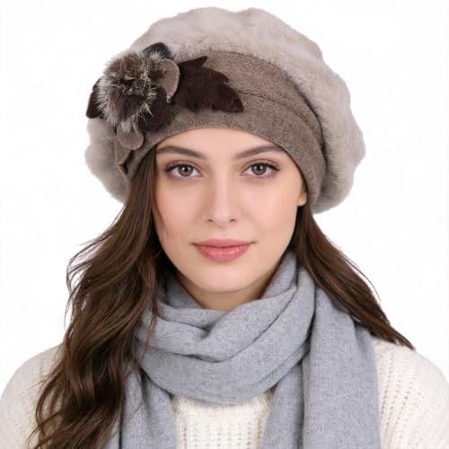 Women’s Vintage Wool Beret Winter Hats Elegant French Beret Beanie Dress Hat for Ladies - color: Br022-camel