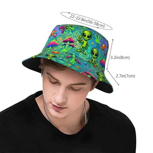 Bucket Hat for Men Women Packable Sun Hats Fisherman Outdoor Summer Travel Hiking Beach Caps - color: Alien