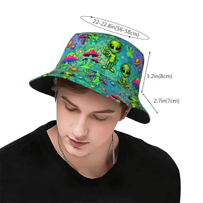 Bucket Hat for Men Women Packable Sun Hats Fisherman Outdoor Summer Travel Hiking Beach Caps - color: Alien