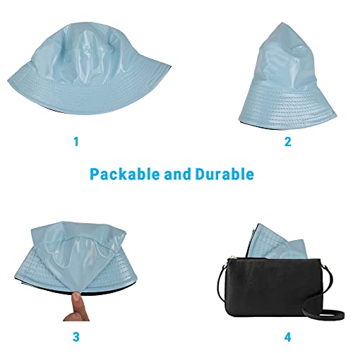 Reversible PU Leather Bucket Hats for Women Solid Color Double Wear Summer Hat Unisex - color: Skyblue