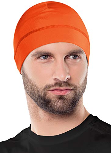 OutdoorEssentials Skull Cap Helmet Liner - Thermal Fleece for Cycling Gear - Stretch Fit Mens Beanie - Lightweight Skull Caps - color: Orange