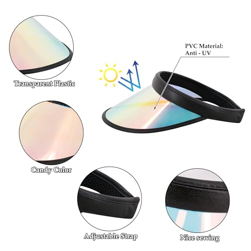 Surkat Women Sun Visors Hologram Wide Brim Thicker Sweatband UV Protective Sportswear Visors Sunhat - color: Black Iridescence