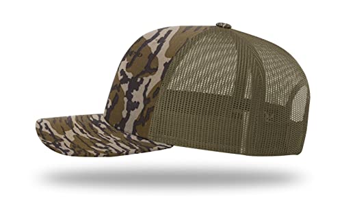 Richardson 112 Trucker Hat - Premium Blank Baseball Cap, Adjustable Snapback Hat - Structured Six Panel Richardson Blank Hats - color: Bottomland Camo/Loden