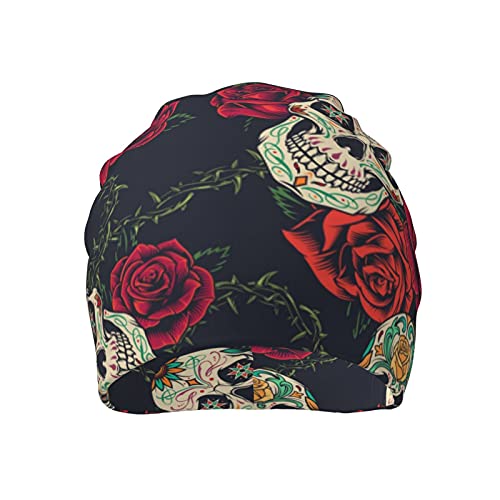 Gamepad Print Slouchy Beanie Skull Caps Chemo Hats Baggy Headwear for Men Women Jogging Cycling - color: Skull Flower