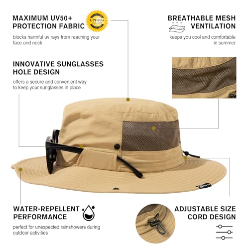 TOP-EX UVCoolix™ Men's Wide Brim Sun Hat with Cooling Neck Flap - color: Khaki, size: Medium-Large
