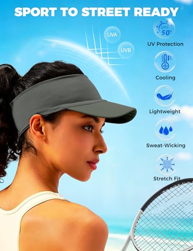 ROYBENS Cooling Visor Hat Women Men, Elastic Headband Sun Visor Golf Cap - color: Dark Gray