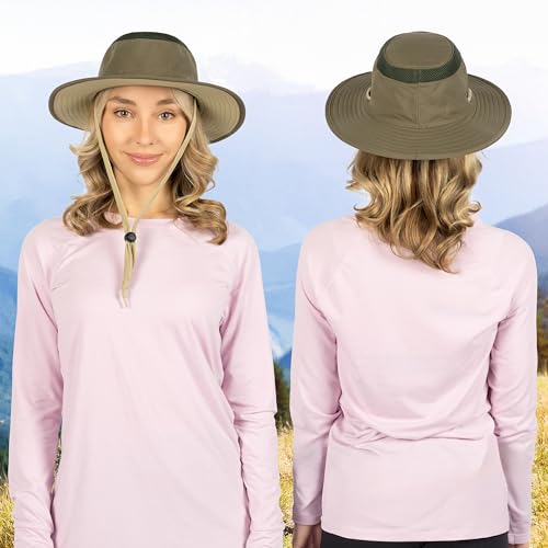 SUN CUBE Wide Brim Sun Hat for Men Women UPF 50+ UV Protection Safari Boonie Hat with Chin Strap, Pocket, Fishing Hiking Hat - color: Olive