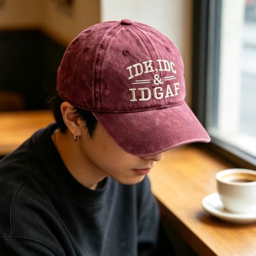 IDK IDC & Idgaf Hat Embroidered Hat, Humorous Funny Attitude Adjustable Distressed Baseball Dad Gift Hat - color: Iggaf Khaki