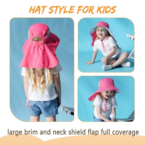 Kids Sun Hats UPF 50+ Sun Protection Hat for Kids with Neck Flap Adjustable Large Brim Beach Fishing Hat for Age 3-12 - color: Red+grey