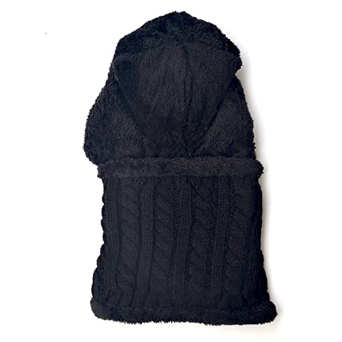 HUAMULAN Women Winter Knit Beanie Hats One Piece Fleece Lined Balaclavas - color: Black