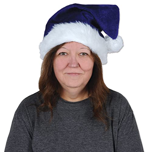 Beistle Plush Hats - Party Hats for Birthday & Holiday Theme Parties: Christmas - Santa - color: Blue