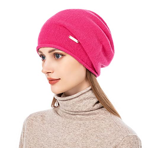 Knit Slouchy Beanie Hats for Women Cashmere Ski Cap Knitted Wool Soft Warm Winter Hat - color: A15-rose Red