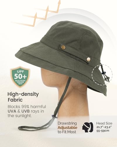 Sun Hats for Women, Wide Brim Beach Hat, Linen Cotton, UPF 50+, Breathable Packable, Gardening Hiking Travel - color: Green