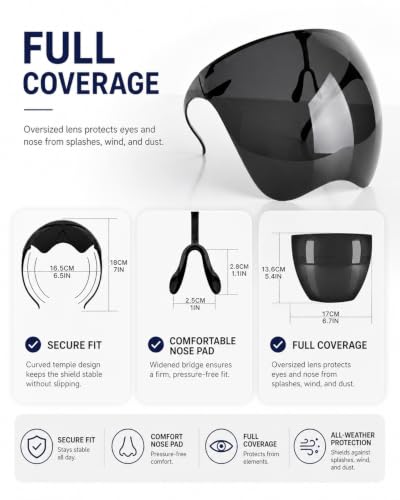 Full Face Shield Visor Sunglasses - Futuristic Tinted UV Blocking, Black - color: Black