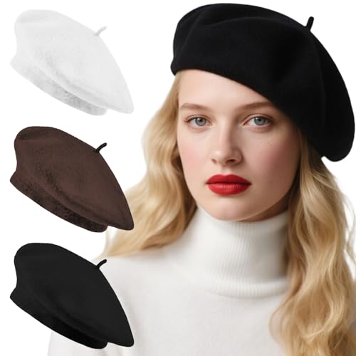 Jolbndcv 6PCS Beret, French Beanie, Outdoor, Winter, Fashion Lady Hat - color: Black, White, Coffee