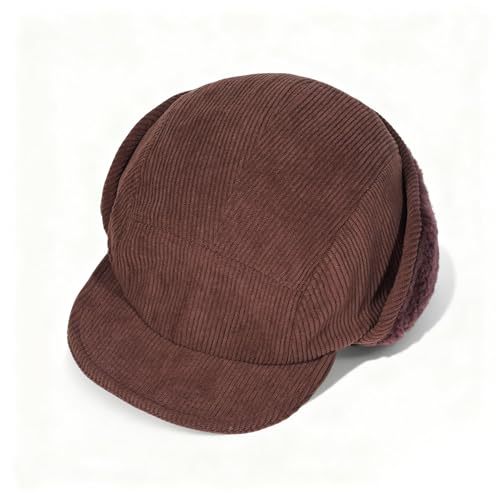 Clakllie Winter Earflaps Hat Short Brim Baseball Cap with Ear Flap Warm Trapper Hat Soft 5 Panel Style Russian Hats - color: Cdus-bsdt2501-brown