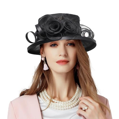 Floral Wedding Hat for Women's Tea Party Fascinators Kentucky Church Derby Hats - color: Black