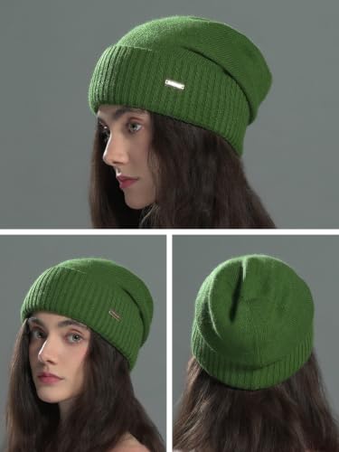 jaxmonoy Slouchy Beanies for Women Winter Lightweight Ladies Knit Hat Cuffed Soft Warm Slouch Beanie Cap - Brown - color: Green