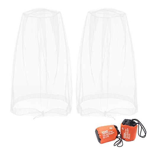 Benvo Mosquito Head Net, Face Neck Fly Netting Hood from Bugs Gnats Noseeums Screen for Any Outdoor Lover - with Carry Bags Fits Most Sizes of Hats Caps (2pcs, White, Updated Big Mesh) - color: White