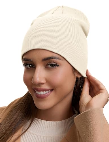 vidsel 100% Cotton Beanie Hat for Men Women, Soft Cuffless Knit Skull Cap - color: 1pc-beige
