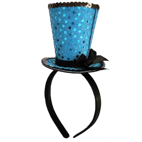 WLBON Halloween Mini Top Hat Headband 1920s Bow Sequins Hair Hoops Bands Fascinator Headpiece Hairband Women Christmas Holiday Festival Parade Cosplay Dress Up Birthday Tea Party Accessories Blue - color: Blue Tone