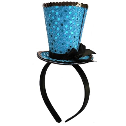 WLBON Halloween Mini Top Hat Headband 1920s Bow Sequins Hair Hoops Bands Fascinator Headpiece Hairband Women Christmas Holiday Festival Parade Cosplay Dress Up Birthday Tea Party Accessories Blue - color: Blue Tone